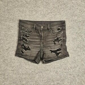 American Eagle next level stretch black distressed denim shorts‎